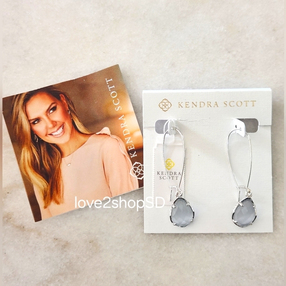 Kendra Scott Dee Kiri Slate Cat's Drop Earrings Rare Retired Rhodium Silver NWT - Picture 2 of 3